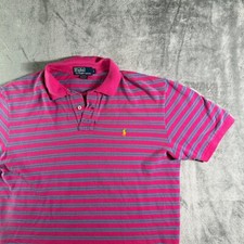 VTG 90'S Polo Ralph Lauren Striped Polo Shirt Classic Fit Pink Blue Size L