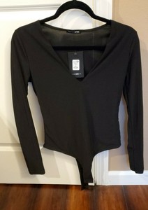 black long sleeve plunge bodysuit