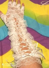 Jolis Gants,longs,Lycras £ Dentelles avec lacets Blanc cassé sans doigts Extens.