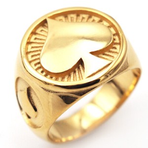 Authentic Gold Plated Men's Poker Spade Signet Ring Biker Punk Hiphop Ring