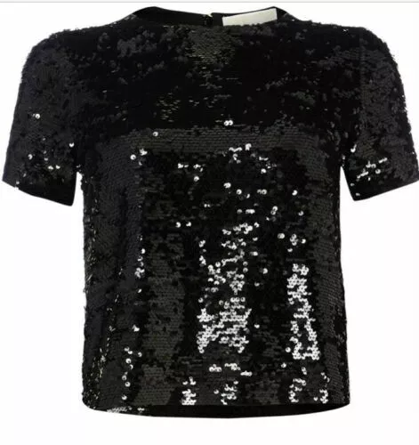 BNWT Michael Kors Ladies Crew Neck Sequin PARTY Crop Top Black SMALL 8 10 150