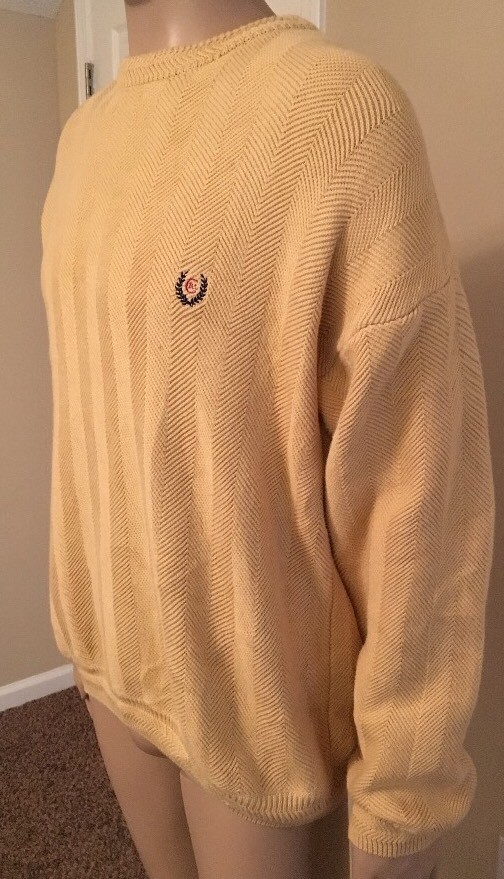 Chaps Ralph Lauren Men's Sweater Large Hand Framed Herringbone Cotton CRL Crest thumbnail 3