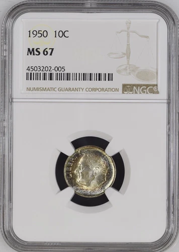 1950 10C Roosevelt Dime NGC MS67   Toning   4503202-005