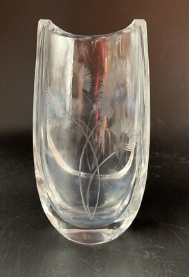 Kristall Fishmaul Vase; Crystalite Bohemia; Distel Dekorschliff; H17cm, 1.02kg