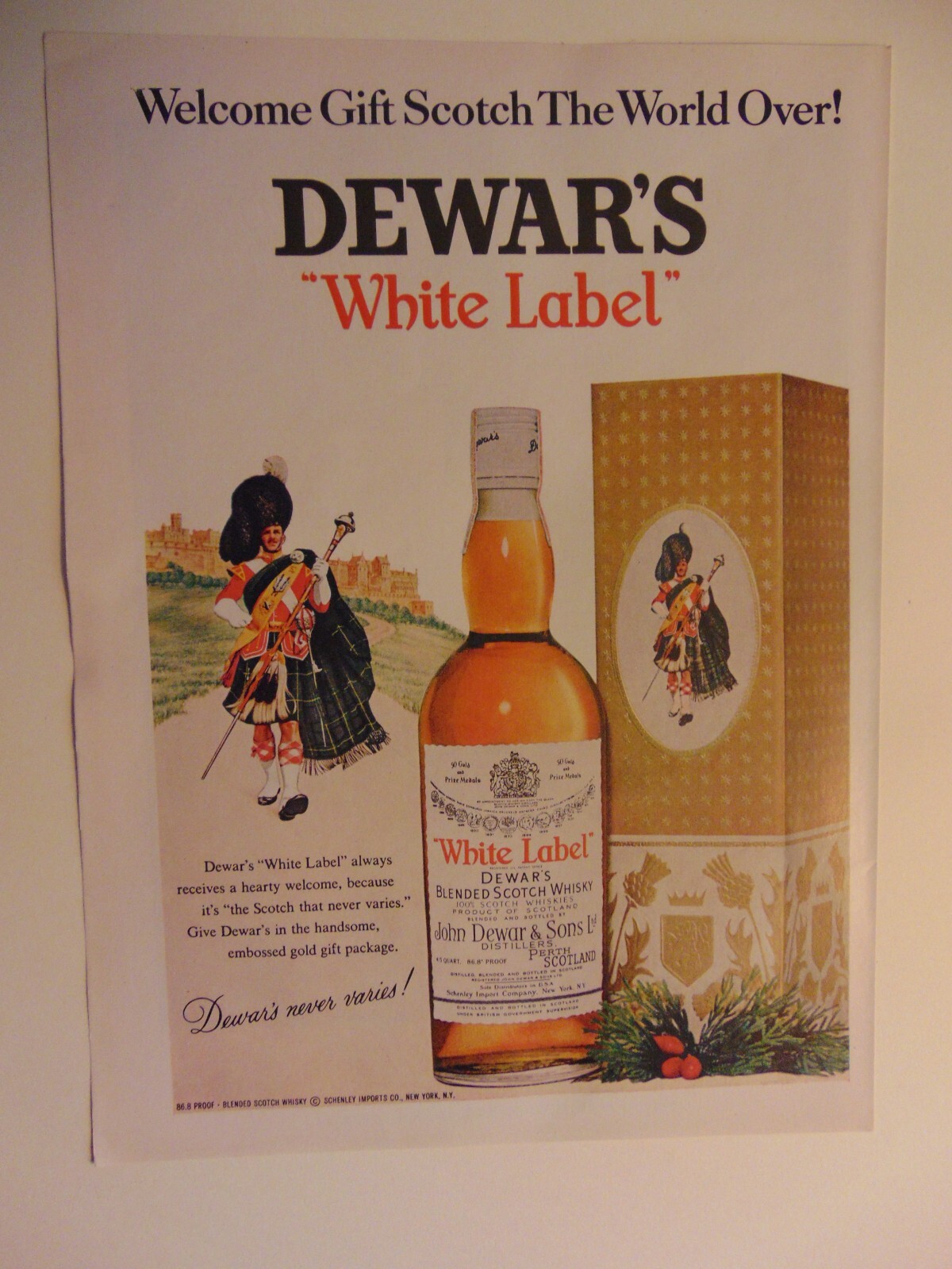 1967 DEWAR'S White Label SCOTCH Great Gift vintage art print ad
