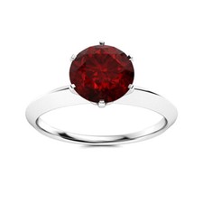 Six Prong Set 6MM Round Shape Natural Garnet 925 Sterling Silver Solitaire Ring