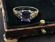 Vintage Style Amethyst And White Zircon Ring 18K White Gold Plated