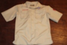 Boy Scouts of America BSA Youth Shirt Large Tan Glued Patches Short Sleeve