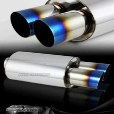 3" Dual Blue Burnt Slant Tip Stainless 2.5" Weld-on Muffler Exhaust Universal