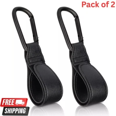 ESELLERTREE pack of 2 Leather Buggy Clips Pram Hooks for Bags Baby Pushchair Clips Stroller