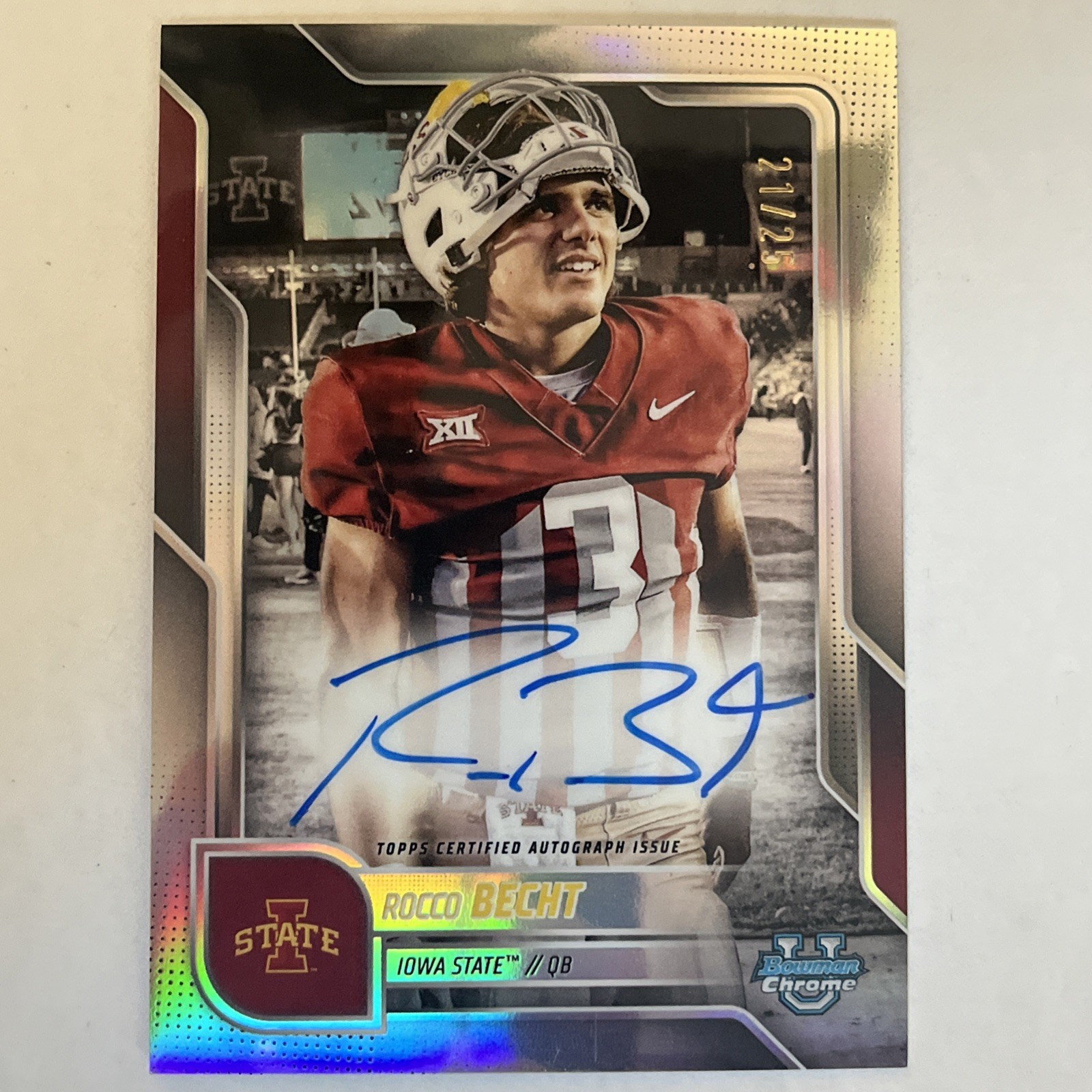 2025 Bowman Chrome University Rocco Becht Variation On Card Auto /25 Iowa State