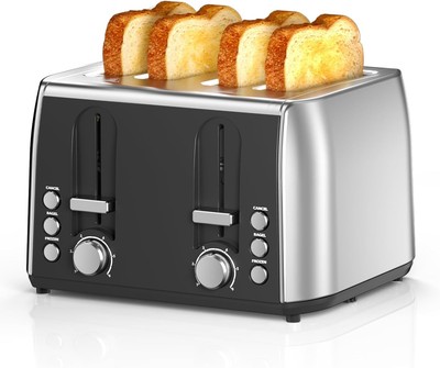 COWSAR 4 Slice Toaster - Retro Stainless Steel - 6 Shade Settings NEW!