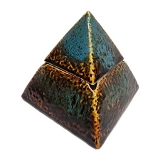 Vtg Ceramic Multi-Color 5" PYRAMID Ashtray w/Lid Cigarette Smoking Box - NICE