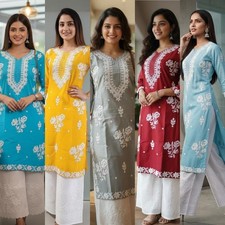 Women Pure Cotton Embroidered Work Kurta Plazzo Set For Daily Wear kurti plazzo