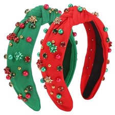 Christmas Headbands 2PACK,Knotted Wide Headbands 1 Count Pack of 1 Red Green