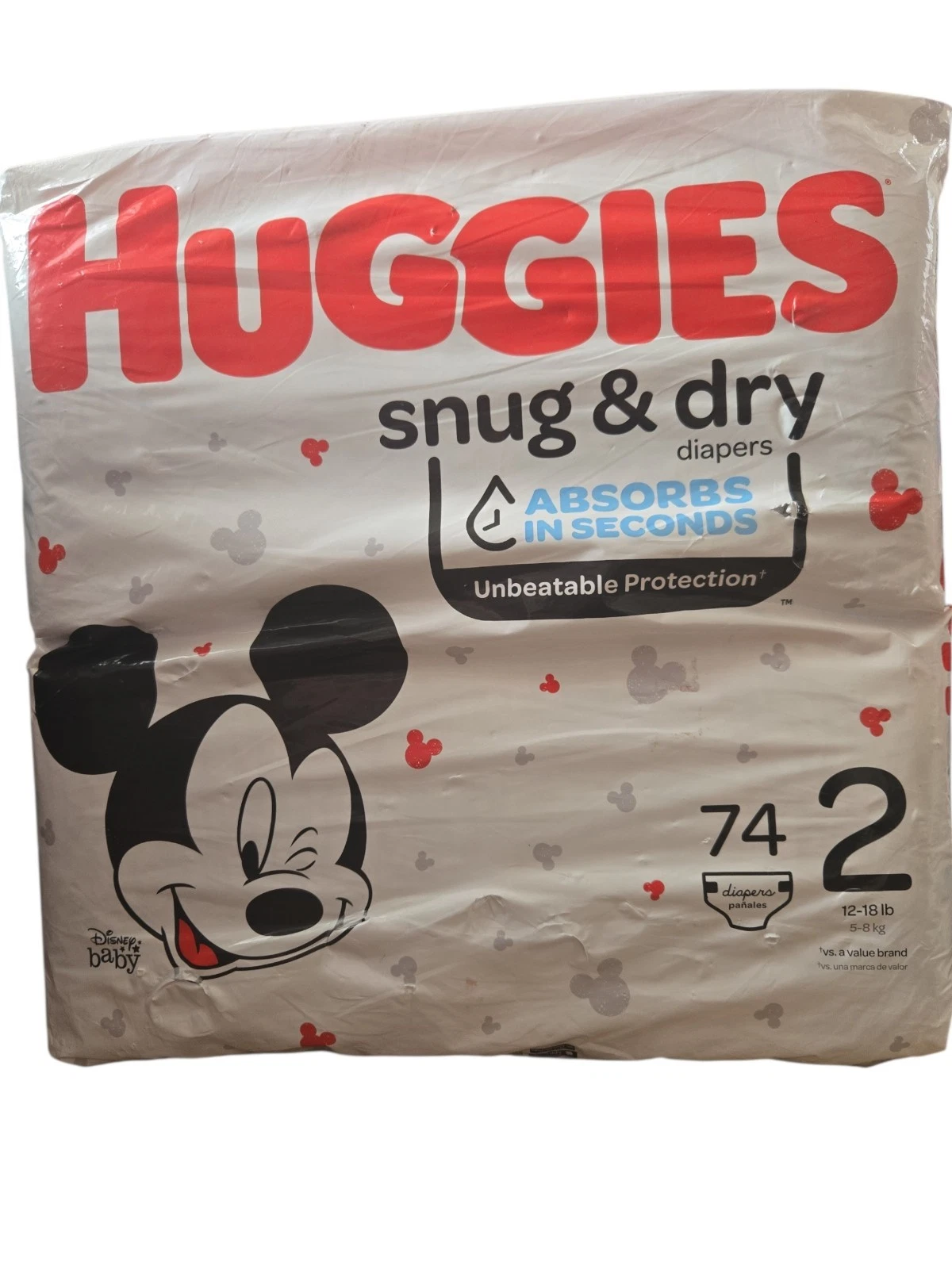 74 pcs Disney Mickey Huggies Snug & Dry Diapers Size 2 Mickey Mouse New Sealed