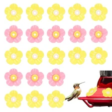 32-Pack Hummingbird Feeder Replacement Flowers, Plastic Part [Yellow, Pink]