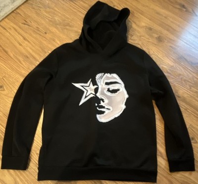 Manfinity Black Graphic Pullover Hoodie Star Face Print Men's L