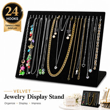 24 Hook Velvet Jewelry Display Stand Necklace Holder Organizer Boutique Showcase