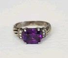 VINTAGE AVON R.J. STERLING SILVER AMETHYST & CZ GRAZIANO RING 8