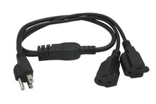 3 Prong 1 to 2 Outlet Power Cord Splitter 3 FT 2 Way Extension Y Splitter 16AWG