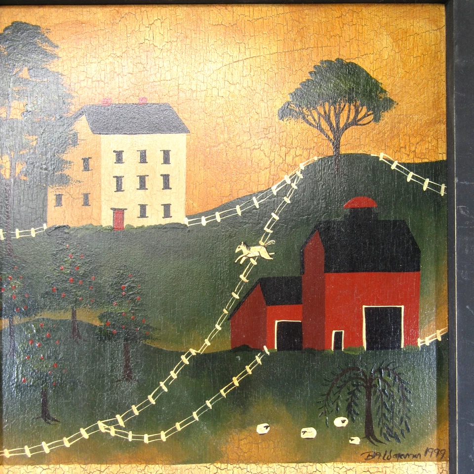 Juego de mesa de arte popular hueco Ridge artista firmado pintado a mano Barb Wagaman a cuadros Foto 2 de 4