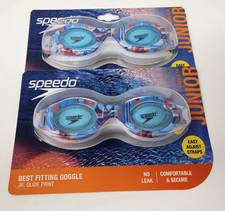 2x Speedo Junior Glide Print Swim Goggles White/Blue/Orange Anti-Fog Ages 6-14