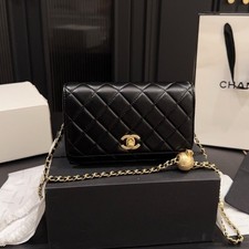 CFmini Caviar Leather Enamel Metal Handle Square Fat Black Shoulder Bag