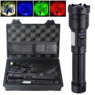 VASTFIRE Taktisch 4in1 LED Taschenlampe mit Rot, Grün, Blau, Weißes Licht Zoom Akku Kit