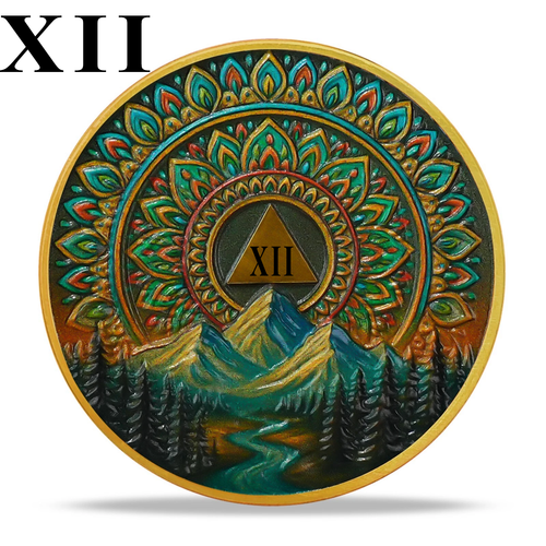 12 Years Sobriety Chips Alcoholics Anonymous Medallion Twelve Year Sobriety Coin - Picture 1 of 16