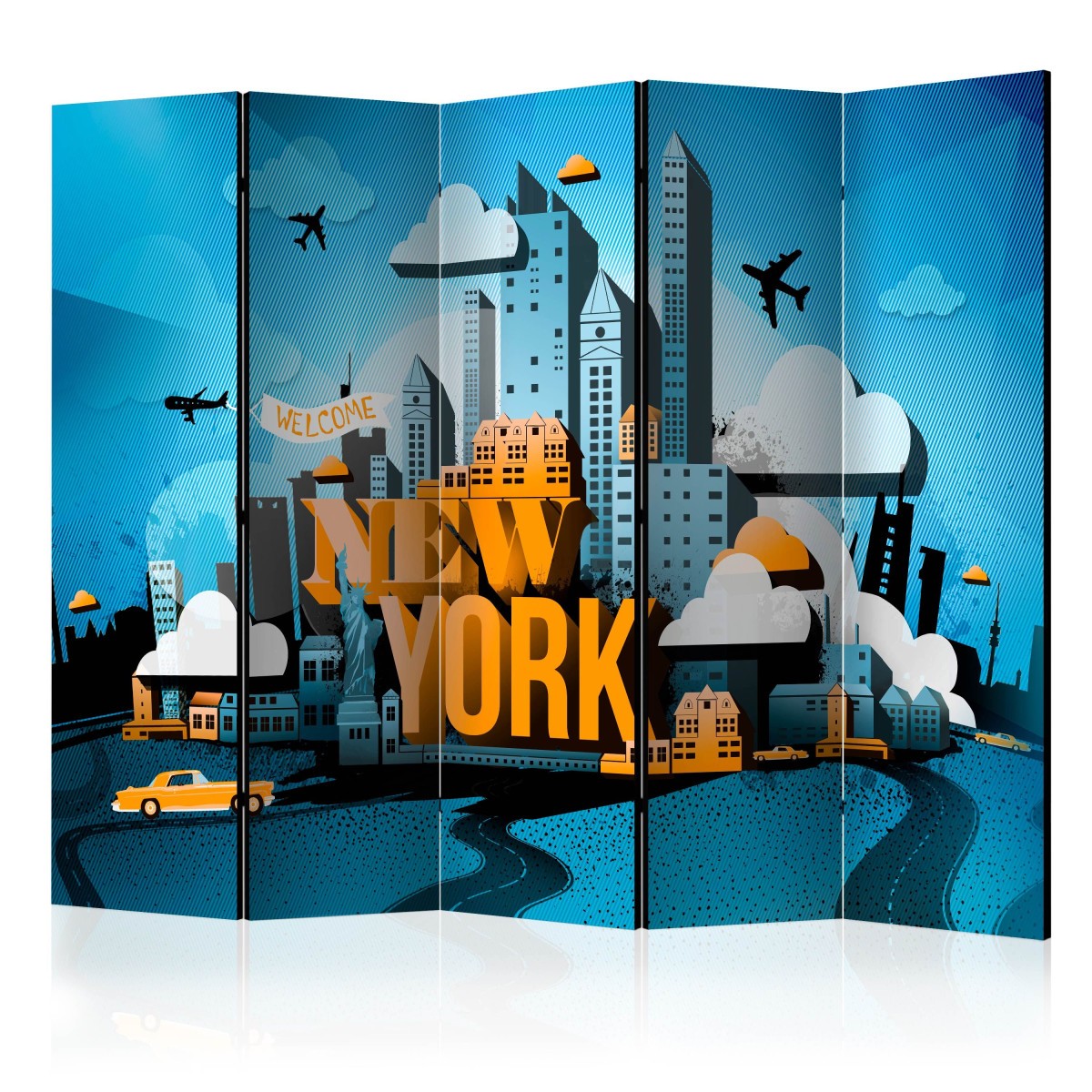 Paravent 5 volets New York Welcome grand format 172x225 cloison amovible decorative