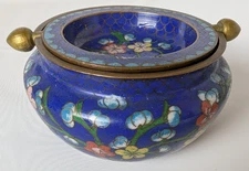 Antique Chinese Cloisonne Two Piece Flip Top Incense Burner ~ Ashtray