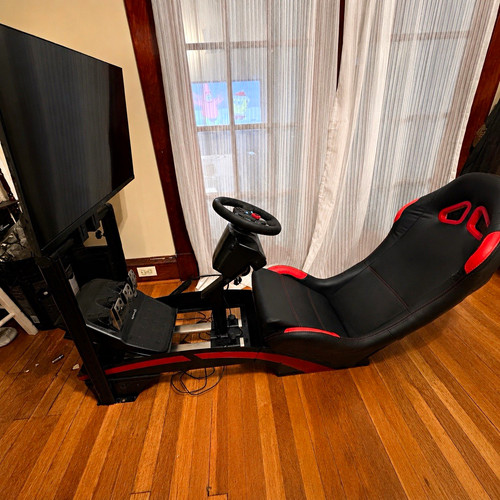Racing Simulator Cockpit Seat Frame w/ Wheel Mount & Monitor Stand Black/Red