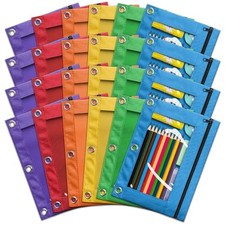 Pencil Pouch for 3 Ring Binder, Bulk 24 Pack 3-Holes Zipper Pencil Pouches in
