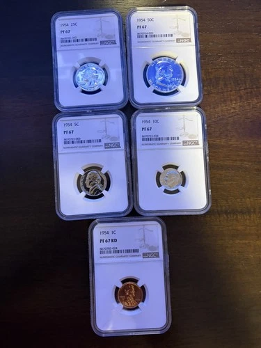 1954 PROOF SET NGC PF 67 FRANKLIN HALF QUARTER DIME NICKEL PENNY FREE