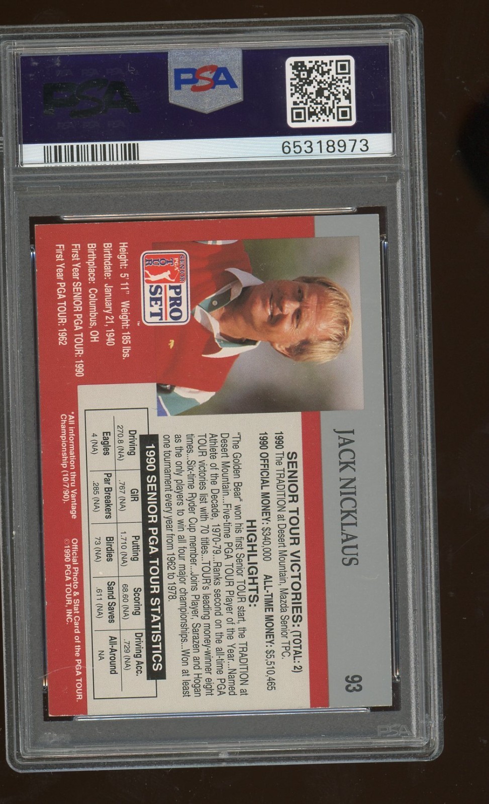 1990 Pro Set Jack Nicklaus Auto Signed Card PSA 7 PSA/DNA 10 view 2
