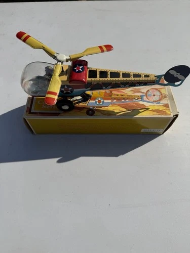 Vintage Whirly Bird Tin Toy Helicopter Collector Series Schylling With Orig. Box
