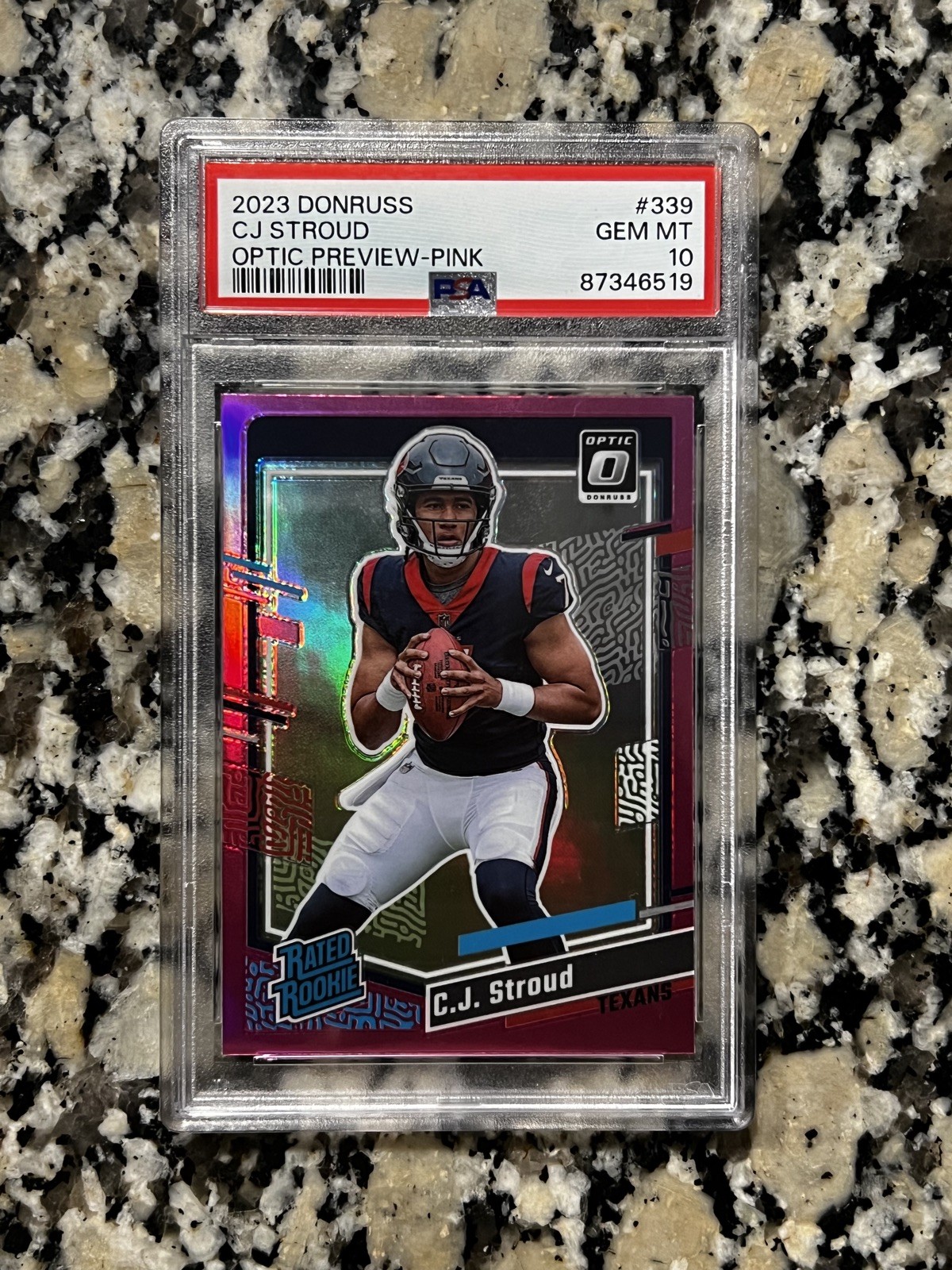 2023 Panini Donruss #339 CJ Stroud Optic Preview Pink RC Rookie PSA 10 GEM MINT!