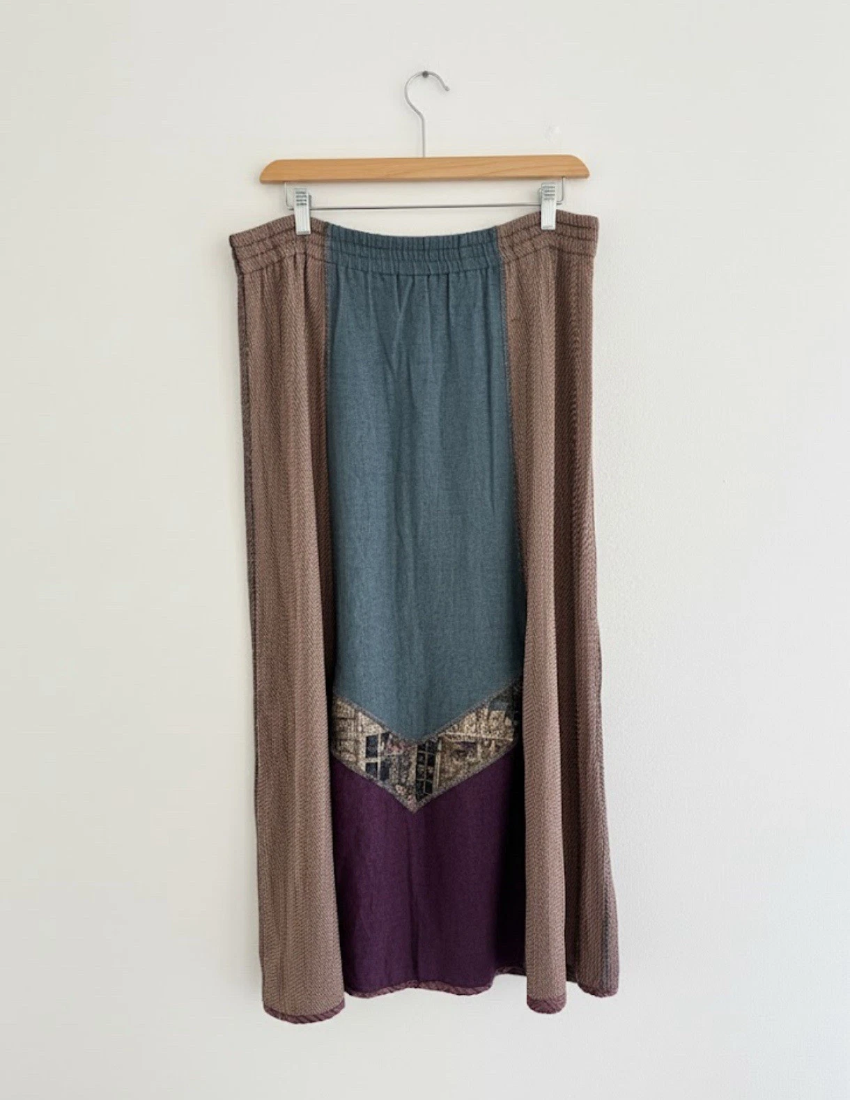 Vintage 80s Mozart Medieval Renaissance Linen Blend Stitched Knit Midi Skirt XL