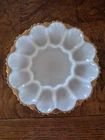 VTG Anchor Hocking Fire King, White and Gold Trim Deviled Egg Serving Plate Tray