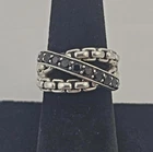 JAI John Hardy Sterling Silver Black Spinel Chain Link Crossover Ring Size 7 10g