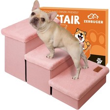 Dog Stairs with Furry Lids 18" H, 3-Step Wider Dog Steps with Storage for Sma...