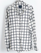 American Eagle Men’s White Plaid Flannel Shirt Large Tall Button Up