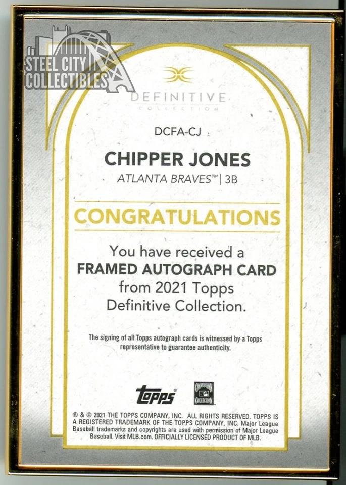 Chipper Jones 2021 Topps Definitive Framed Autograph Card #DCFA-CJ 18/30 - Image 2 of 2