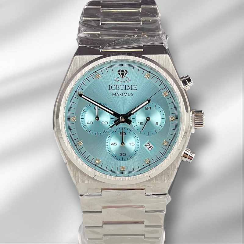 #10 IceTime Maximus 41mm Stainless Steel Ice Blue Dial Watch 0.10ct Diamonds