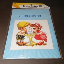 KBI Designs Cross Stitch Kit Boy & Girl At Drinking Fountain Young Love NOS NIP