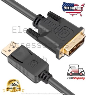 100X Lot 6,10ft Gold Plated DisplayPort to DVI-D Male Dual Link Adapter 1080p