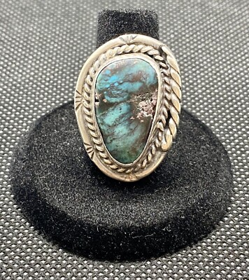 Vintage 925 Sterling Silver Native American Navajo Turquoise Ring Size ...