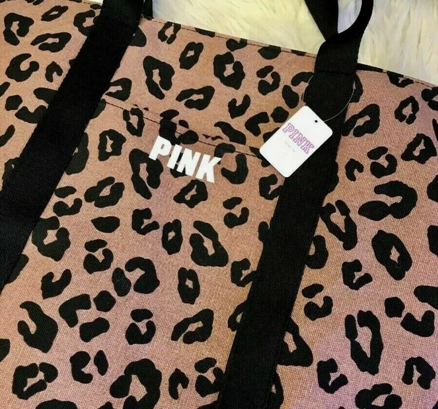 Bolso de Mano Victoria's Secret Rosa Leopardo Grande 23" x 14" Cremallera Superior Cacao en Polvo Nuevo en Paquete Foto 3 de 4