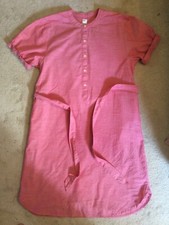 Gap Linen Blend Shirtdress Dress Pink Modest Sleeves Pockets Tie SZ M Tall EUC